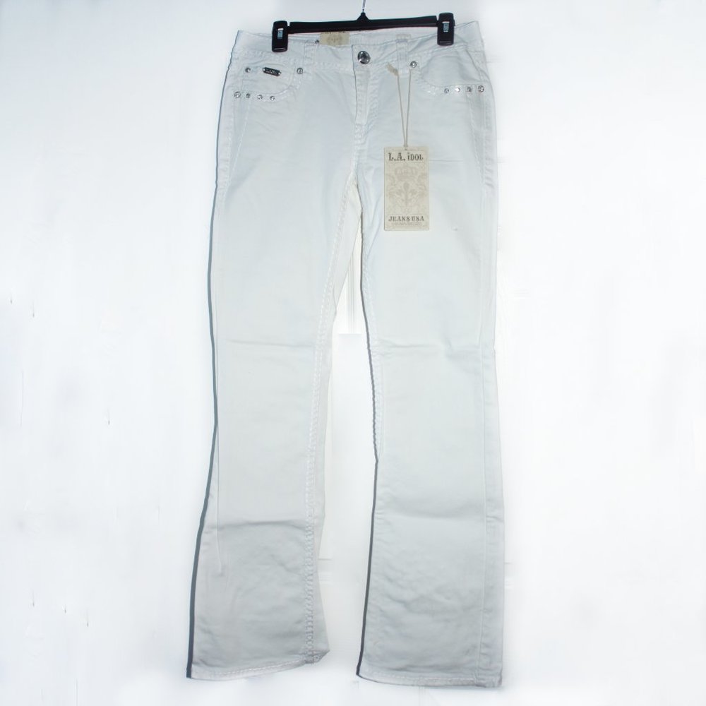 LA Idol USA White Embellished JR's Jeans, Size 11